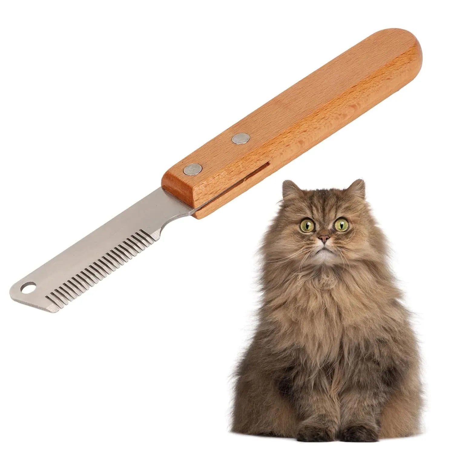 Dog stripping knife grooming tool with wooden handle in two sizes