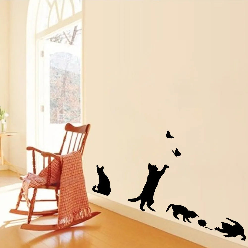 Cat scratching butterfly three-dimensional PVC wall sticker 58x20cm for living room bedroom decor
