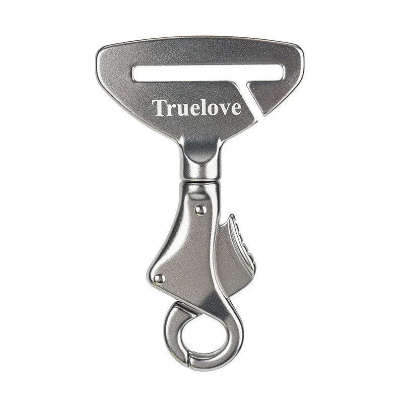Pet safety buckle made of aluminium alloy, 12.5cm long and 7cm wide, shown in black colour