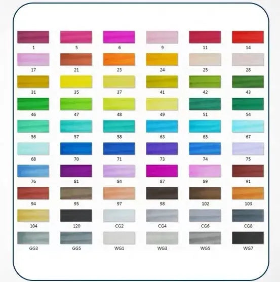 Set of double-headed alcohol oily colour markers with round and inclined nibs for professional art and design work.