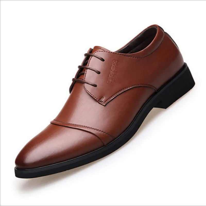 Men's plus size black PU leather formal lace up shoes with rubber sole and horse buckle detail