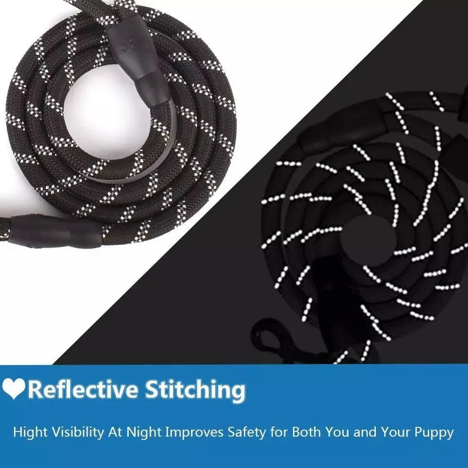 Small medium dog luminous leash chain reflective nylon 1.5m length blue colour padded handle training lead