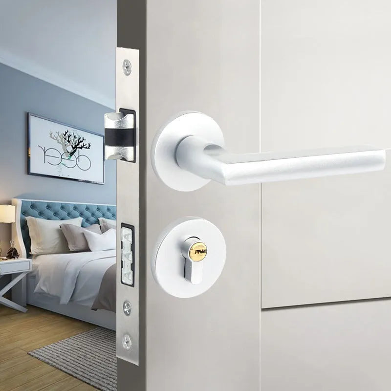 Aluminium alloy indoor split magnetic door lock handle for timber doors in black finish.