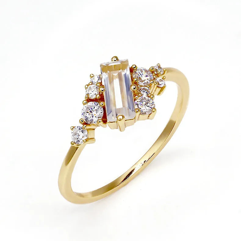 Silver ring with white crystal shiny finish for women, available in US sizes 5 to 8