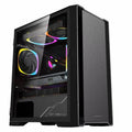 Wide body tempered glass computer case in black, vertical ITX chassis with USB 3.0 front panel