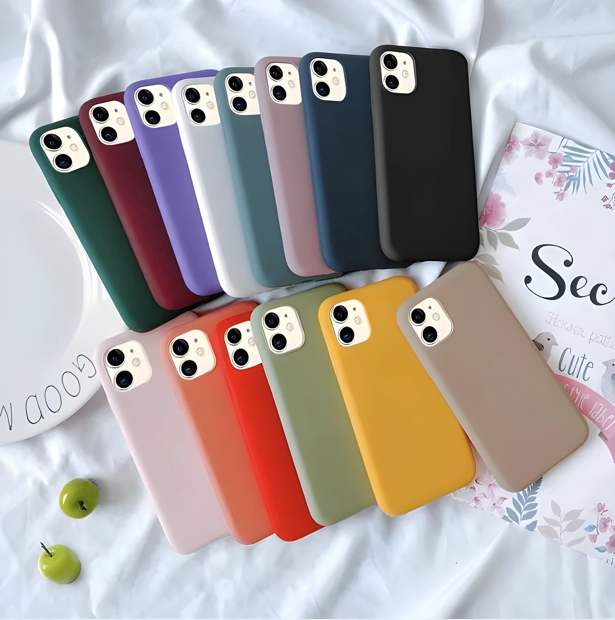 Frosted matte iPhone case in multiple colours showing slim 1.5mm thick soft shell design
