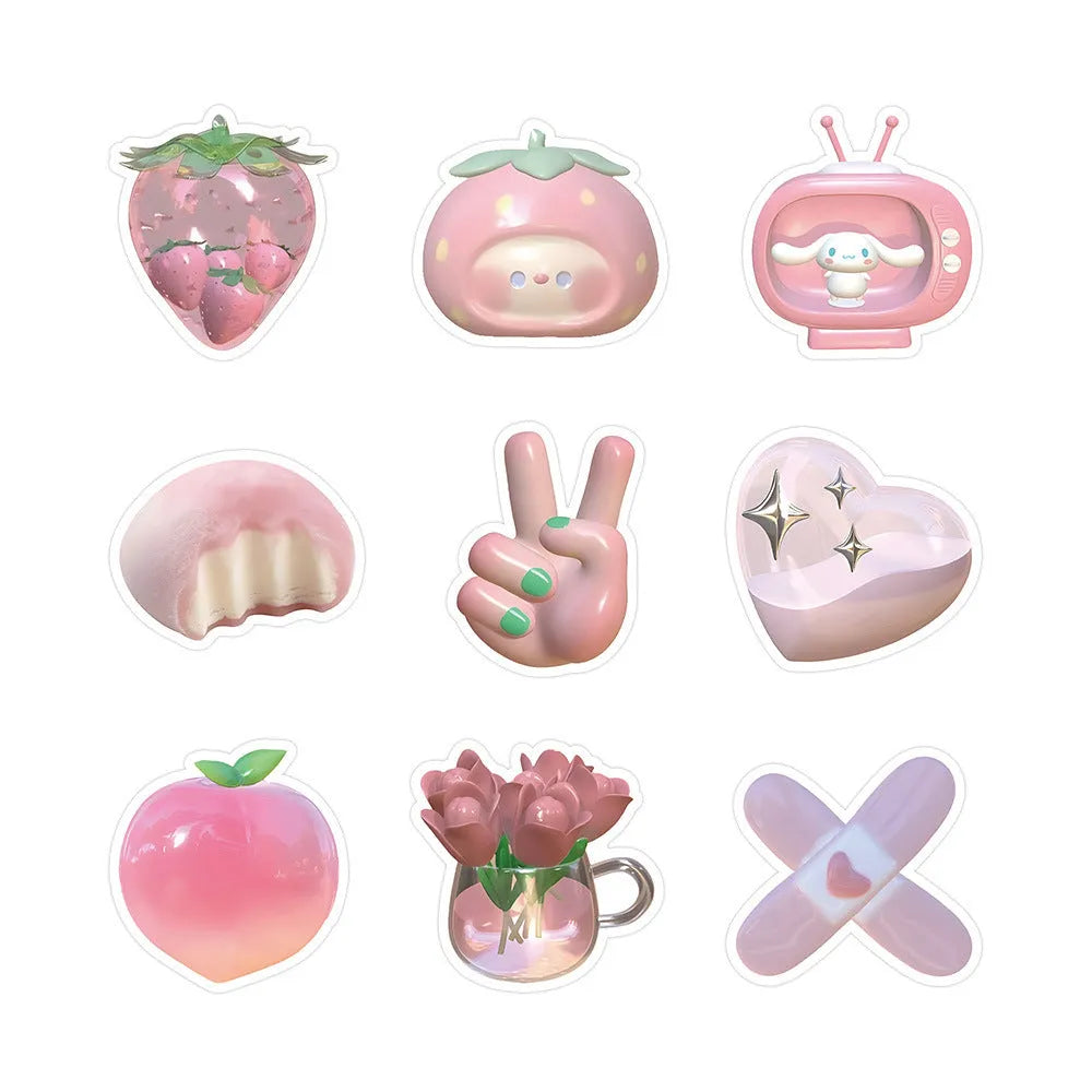 Sheet of 63 pink girl heart decorative stickers with 3D effect in cute style