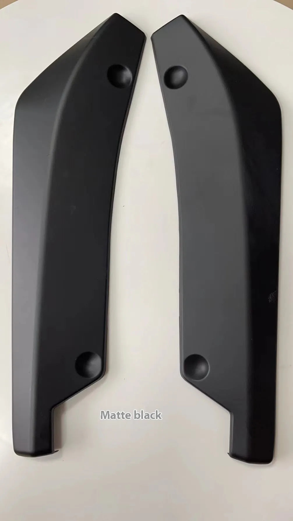 Pair of light black water transfer carbon fibre style PP rear spoiler pieces with screws on car rear