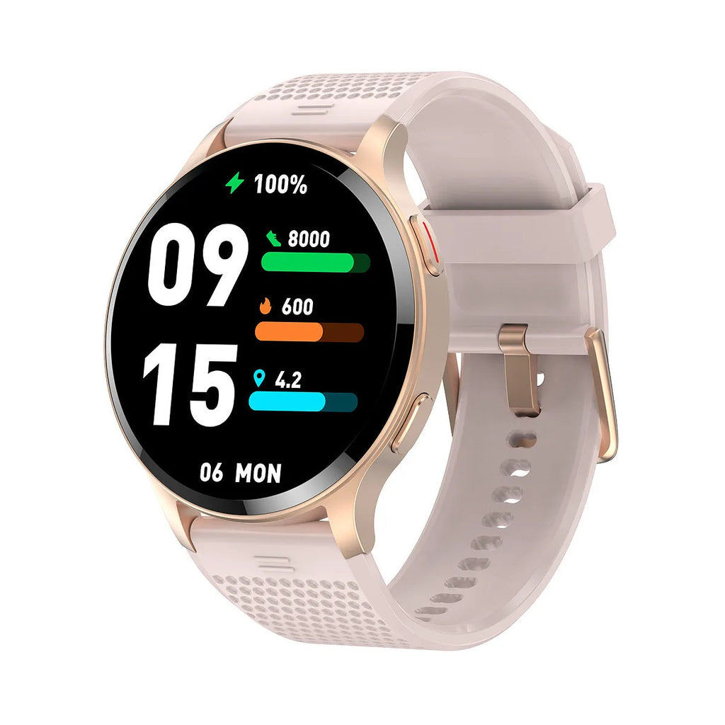 Gold smart watch for ladies with 1.45 inch IPS touch screen and Bluetooth calling feature
