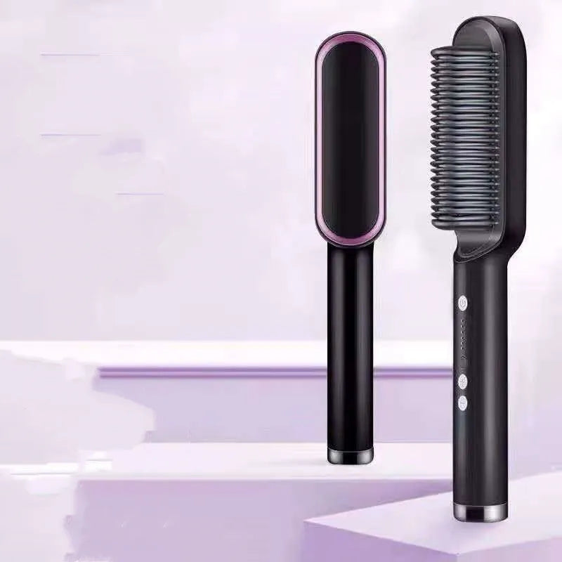 Red dual-purpose hair straightener and curling tong with tourmaline ceramic plates