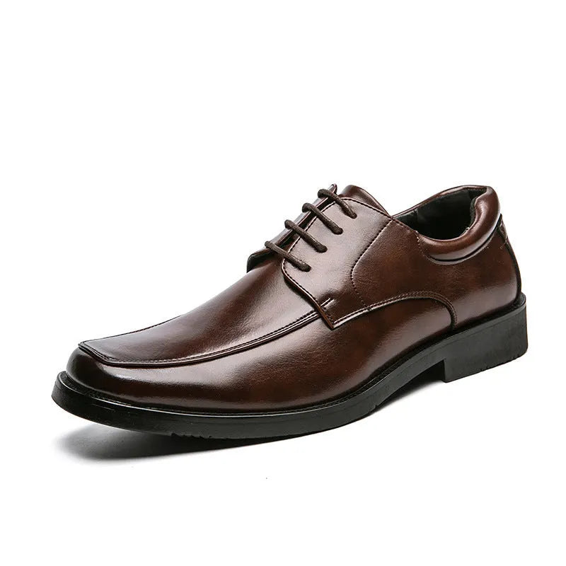 Men's black square toe low-top business casual shoes with artificial PU upper and rubber sole