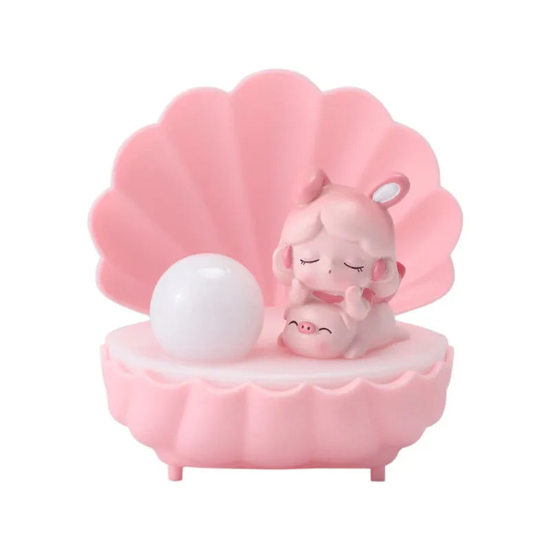 Resin cartoon character night light in pink pig girl, blue bear girl, purple sheep girl, or yellow Miki girl designs