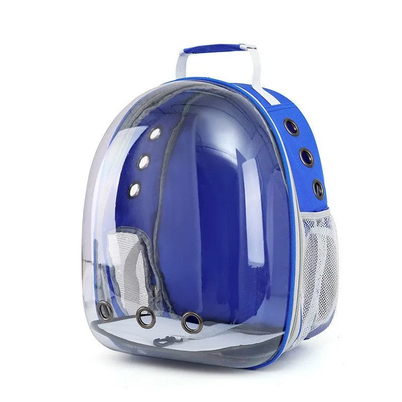 Grey PC plastic astronaut-style cat carrier bag with a side opening panel.