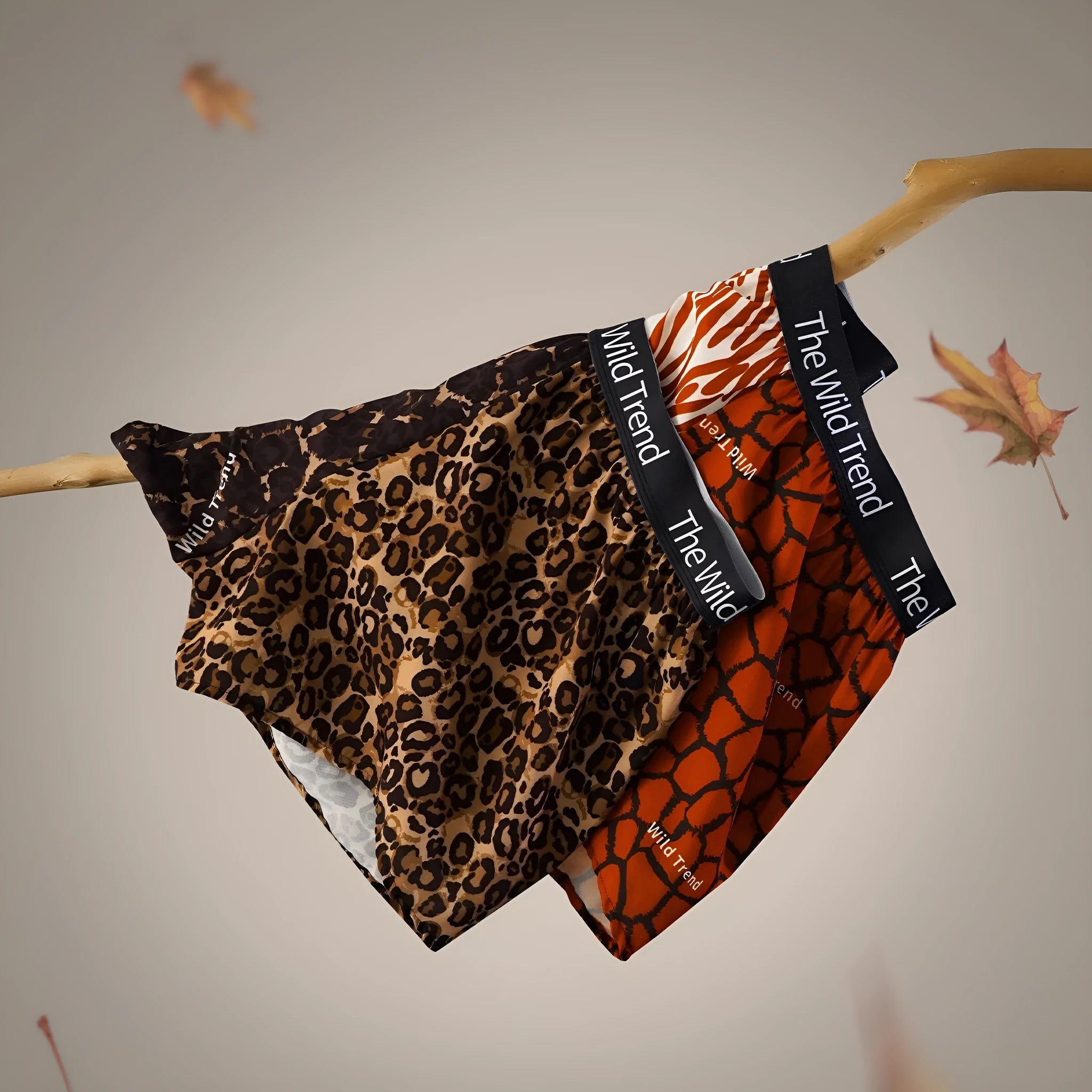 Men's leopard print woven shorts with quick-dry ice silk fabric in loose fit