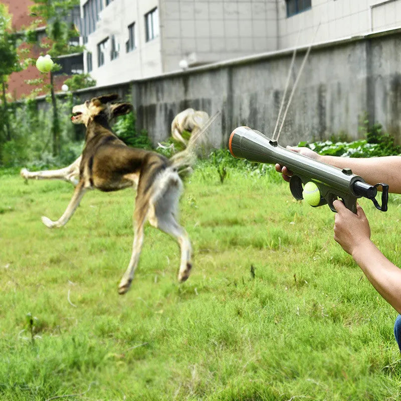 Black automatic tennis ball launcher for dogs with ABS plastic construction