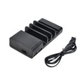 Black plastic Smart universal phone desktop fast charger with USB interface on white background
