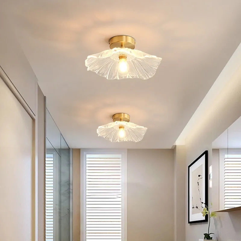 Nordic Japanese decorative lotus leaf lamp with iron body and glass shade