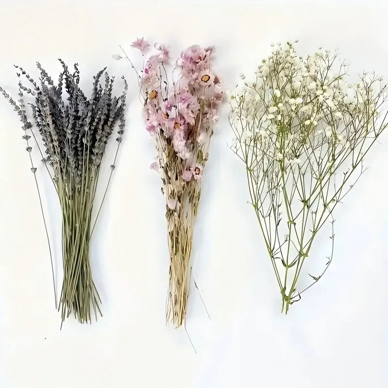Lavender dried flowers bouquet 43cm in white colour on a table as home decor ornament