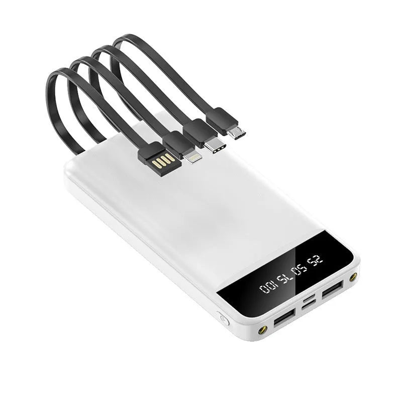 20000 mAh power bank with optional USB cable in black, white or red colours