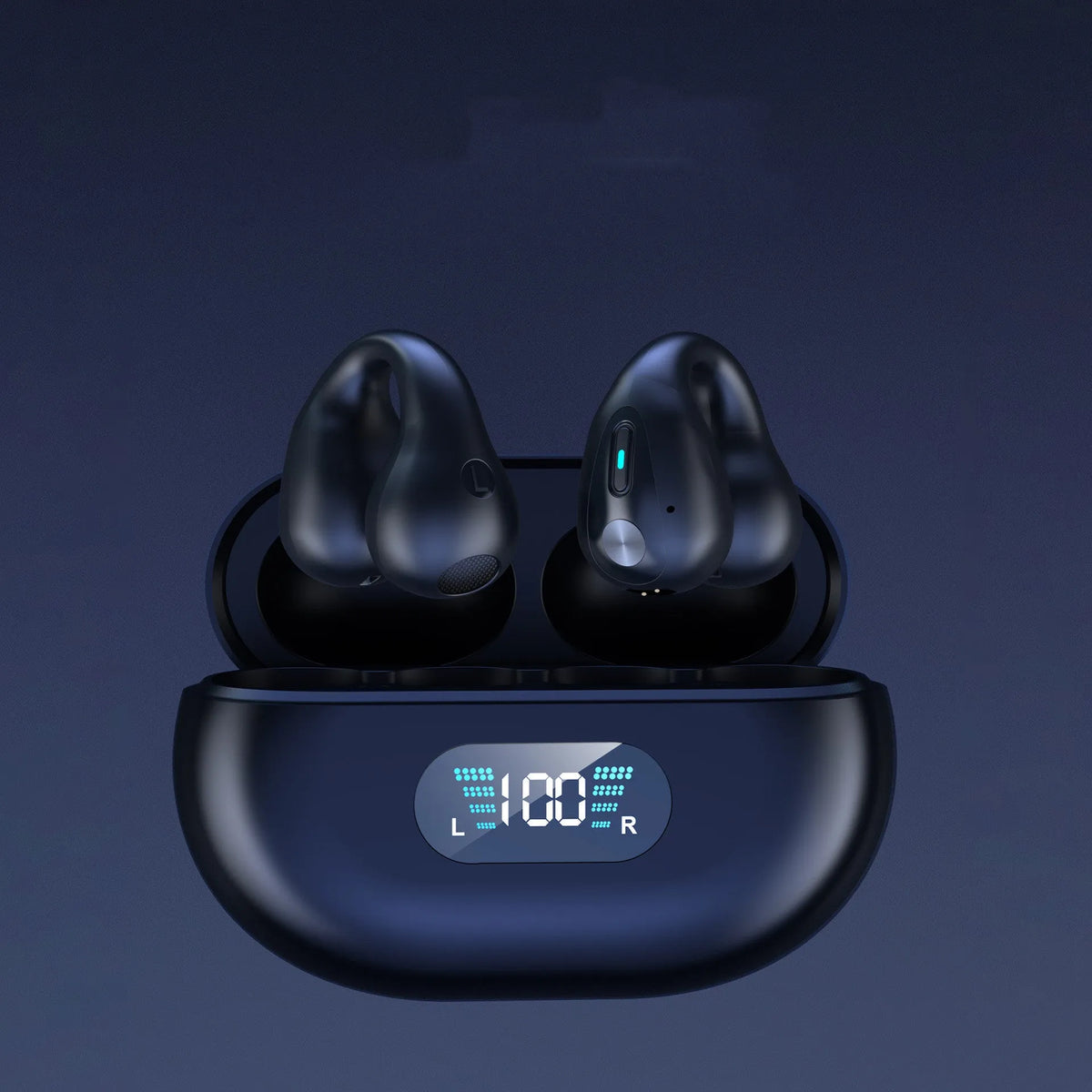 Bone conduction headphones ear clip TWS earbuds Bluetooth 5.3 touch control black colour