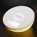 White 10W QI wireless charging pad with digital clock display and alarm functions