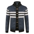 Dark gray loose-fit cardigan sweater on a casual background, showing acetate cotton blend fabric and open front