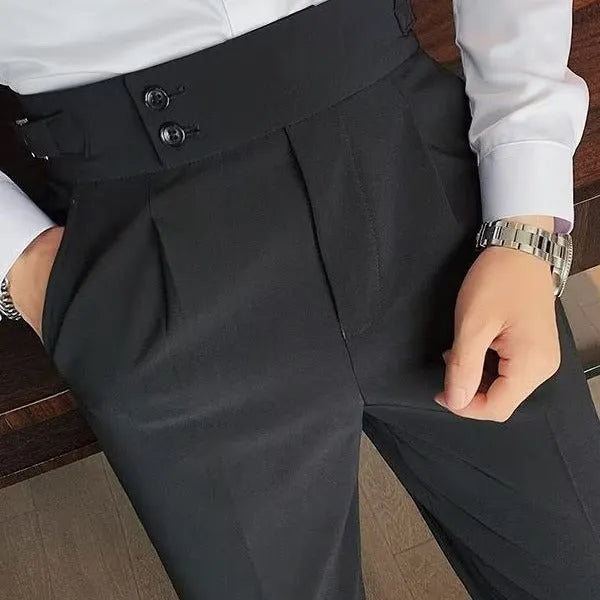 Cotton blend high waist straight leg trousers in black, shown flat