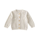 Beige baby girl hand crocheted flowers twist knit pure cotton jacket with long sleeves