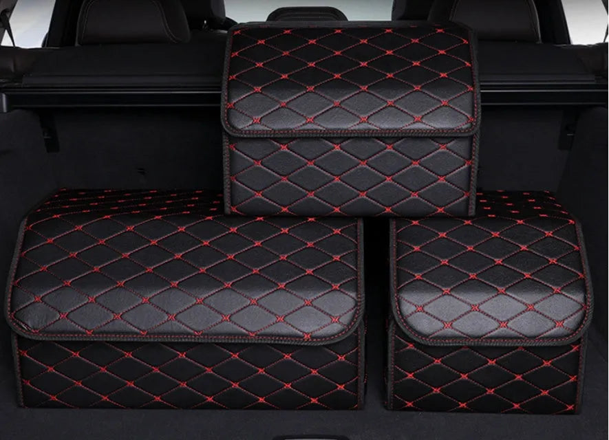 Leather car organiser storage box in Black, size Large 30x30x55cm on car back seat