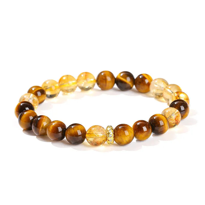 Natural yellow tiger-shaped stone and yellow tower crystal 8mm bead bracelet for women