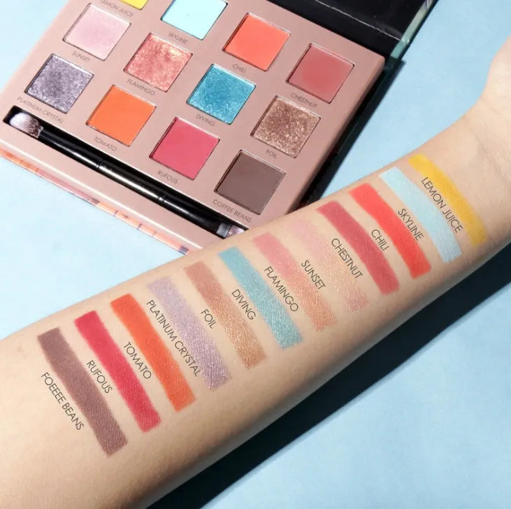Focallure Shining Eyeshadow Palette with 12 colours of shimmer eyeshadow in a compact case