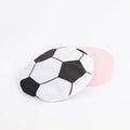Plush cat flying disc toy with sports ball pattern, containing catnip and crinkle sound for indoor cats