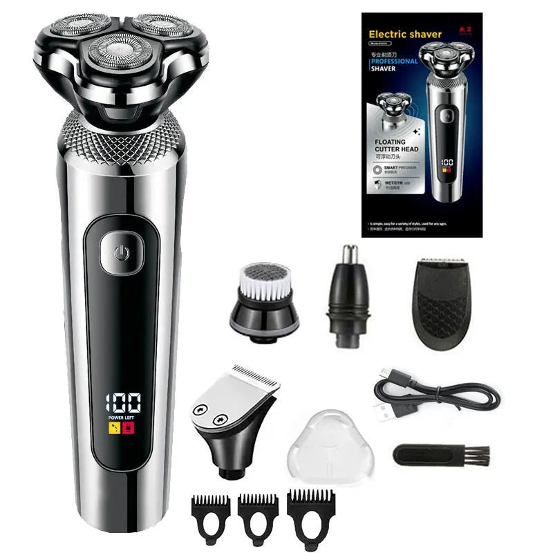 Digital USB rechargeable beard trimmer with LED display and washable floating cutter head