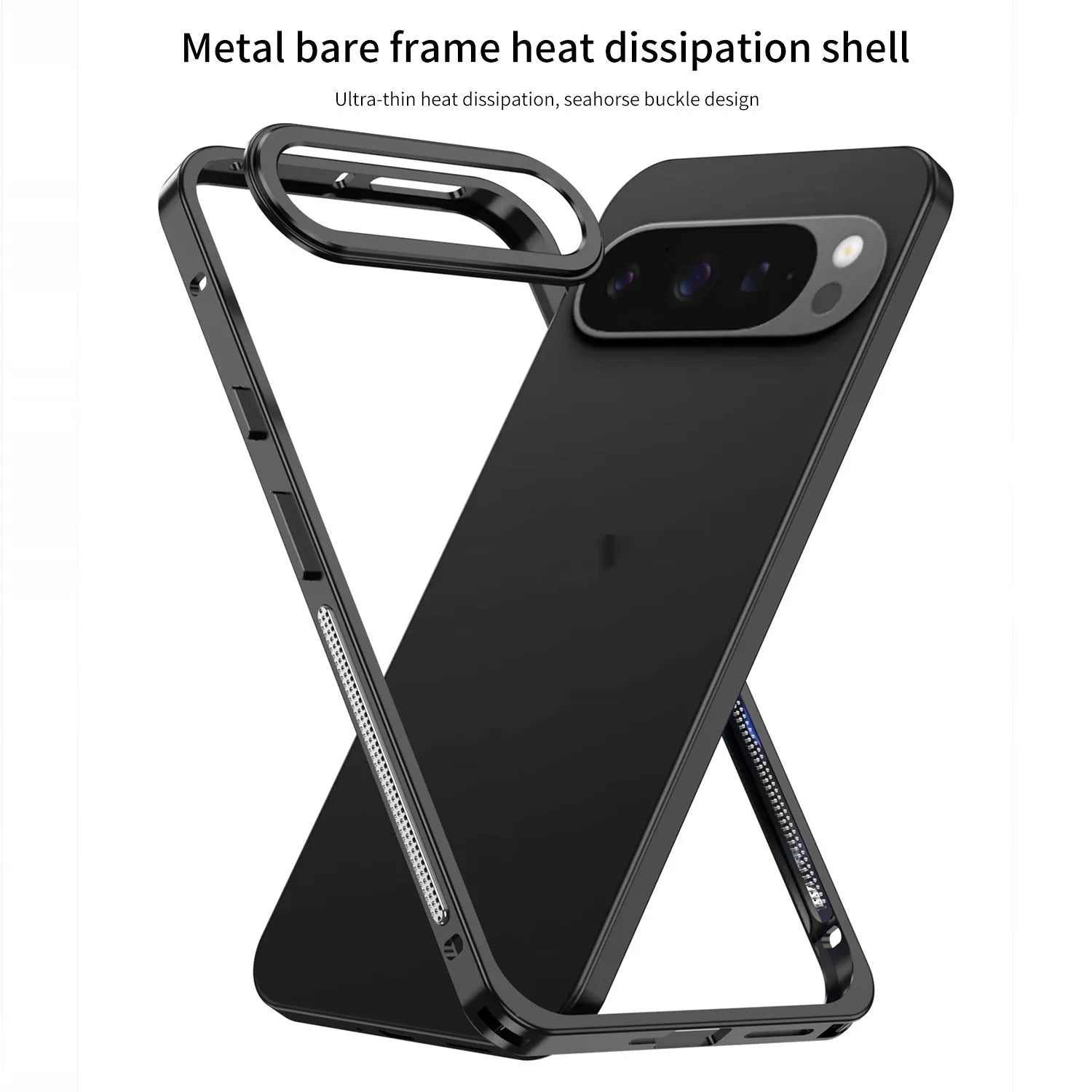 Google Pixel 9 Pro XL aluminium alloy phone case with heat dissipation system in black colour