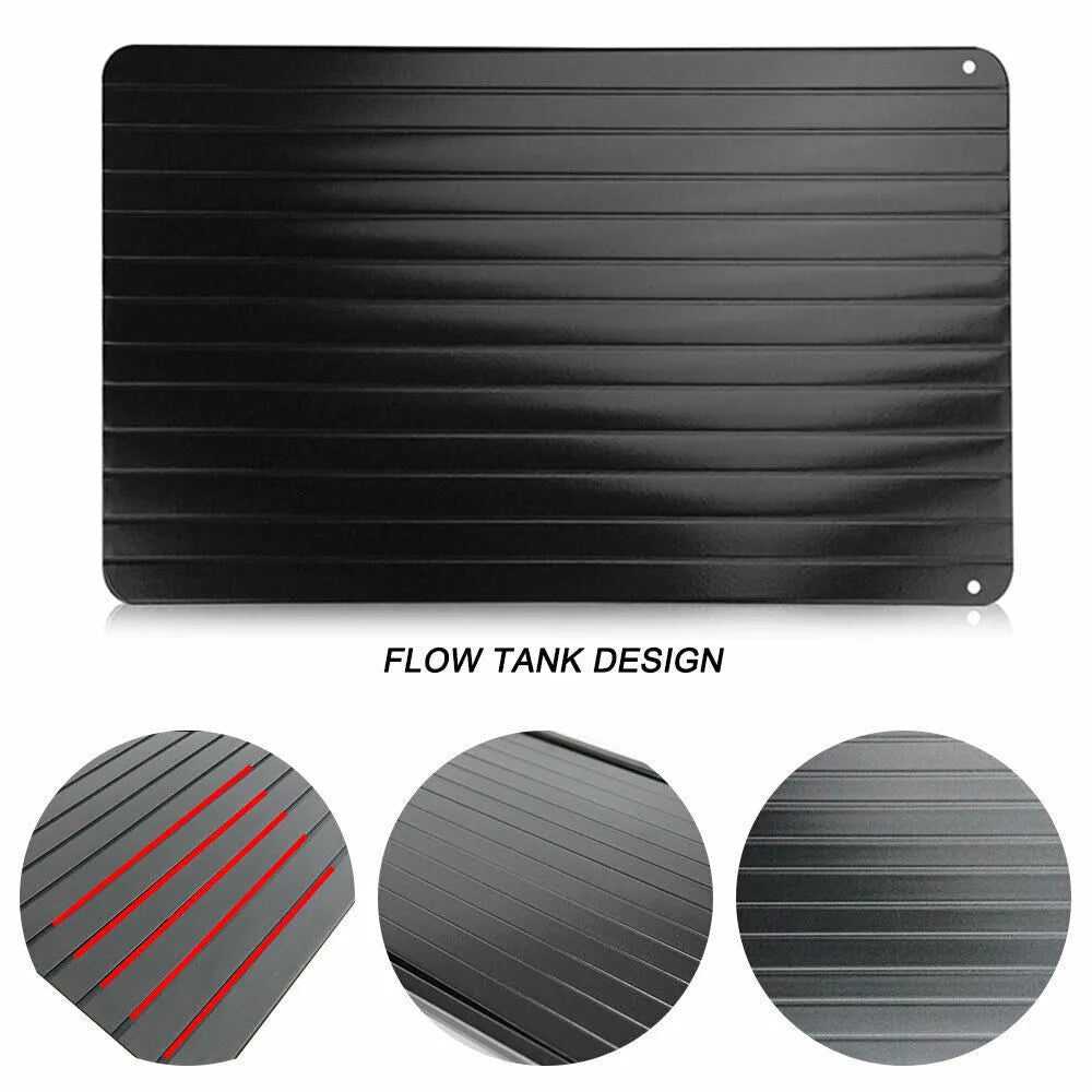 Black aluminium fast defrost tray for thawing frozen meat and food without electricity