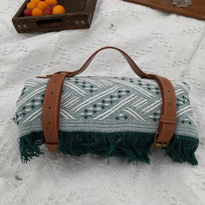New Chessboard Plaid Knitted Thickened Camping Rugs Picnic Mat Fashion Tassel Acrylic Picnic Blanket in Khaki White Gray White Yellow White White Plaid White Powder Green White Gray Plaid Yellow Plaid Green Black Red Sizes 90x90 130x180 180x180 230x250 cm
