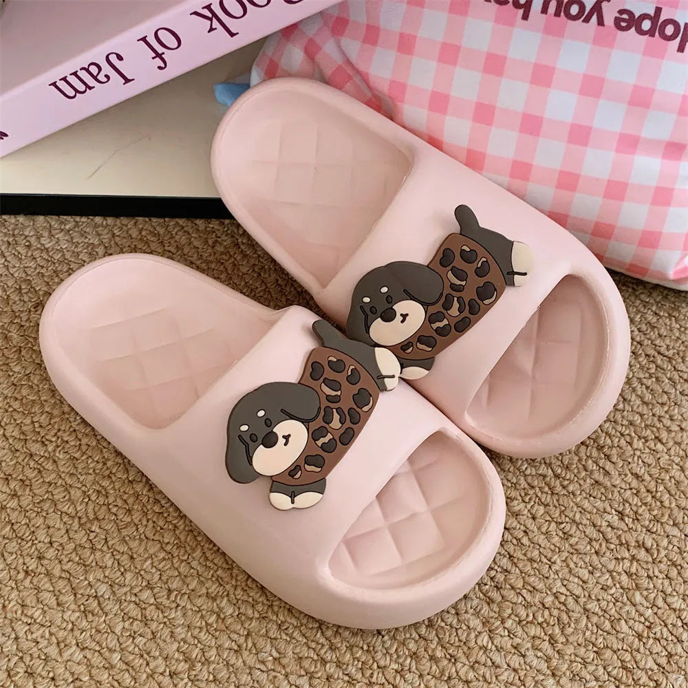 EVA couple leisure sandals with thickening sole in leopard puppy pattern design