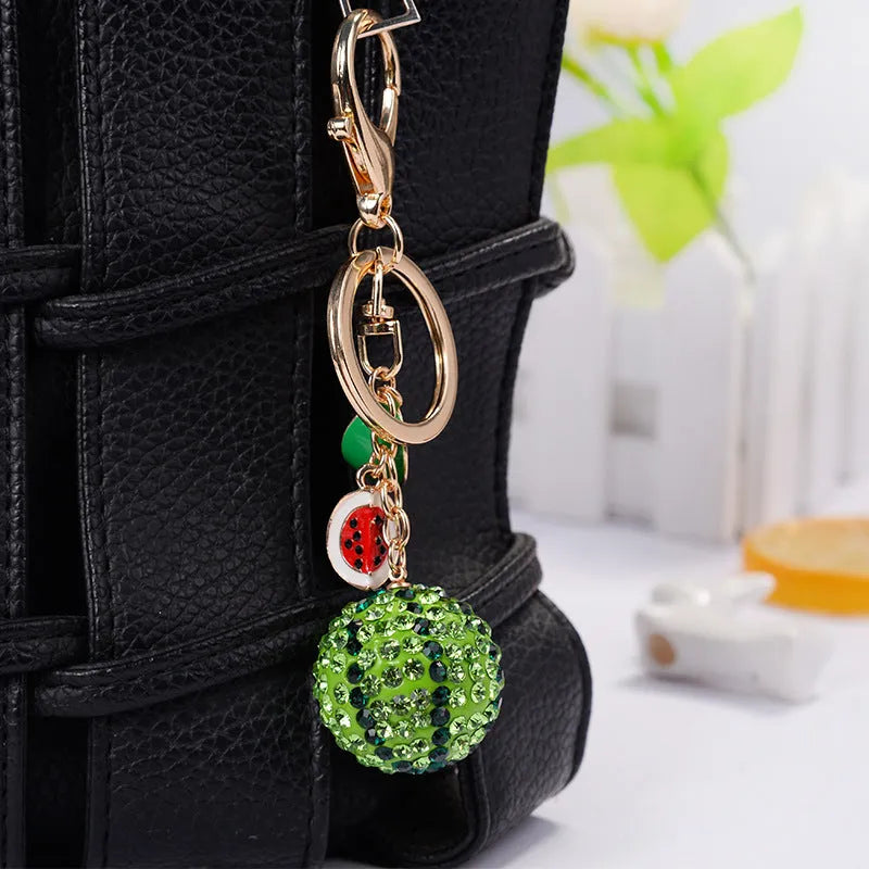 Green zinc alloy watermelon diamond keychain 12cm on key ring