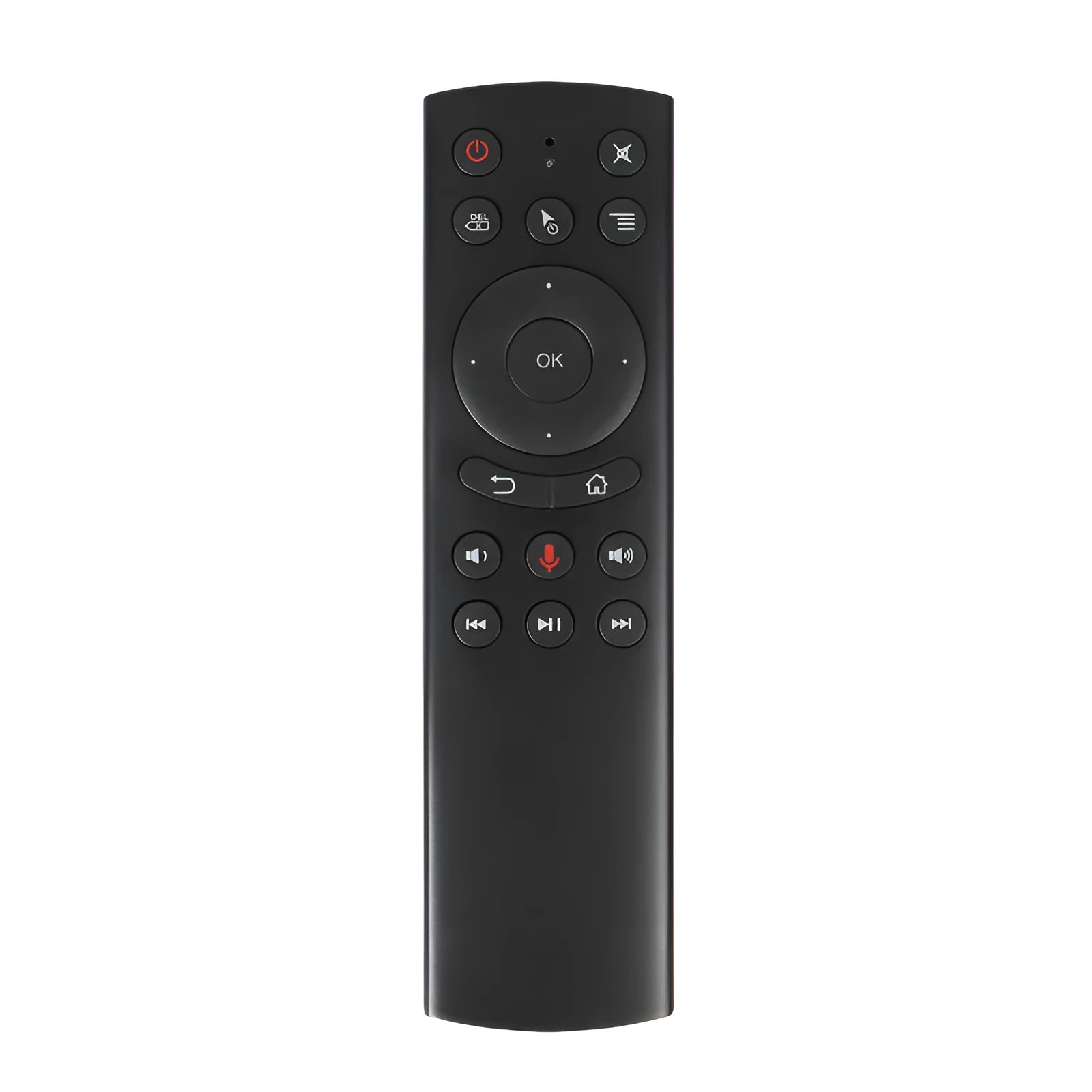 G20 2.4G wireless flying mouse voice remote control with black ABS plastic body and silicone buttons.
