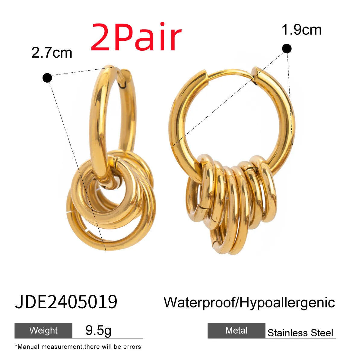 Stainless steel electroplated earrings in JDE2405019 colour matching unisex ins style jewellery