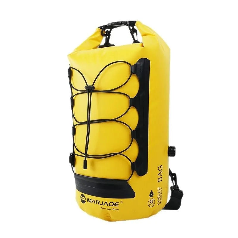 Yellow and black outdoor waterproof backpack with dry wet separation compartment for water sports
