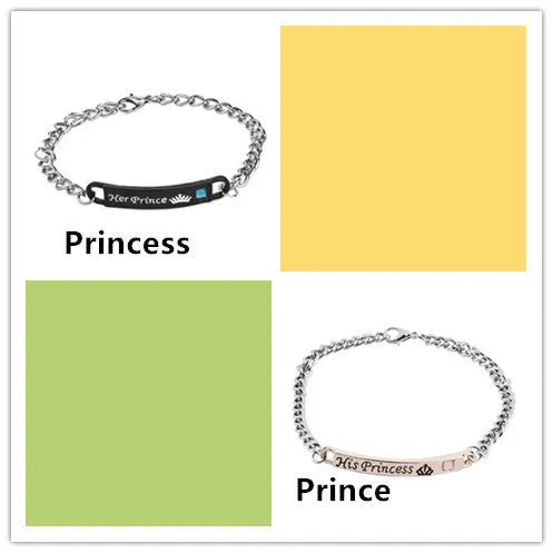 Gold and black couple bracelets in stainless steel with geometric design and adjustable chain lengths