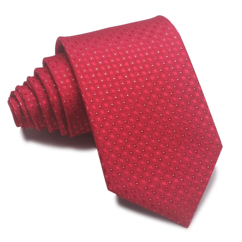 8cm wide polyester jacquard striped men's business tie shown in multiple colour variations