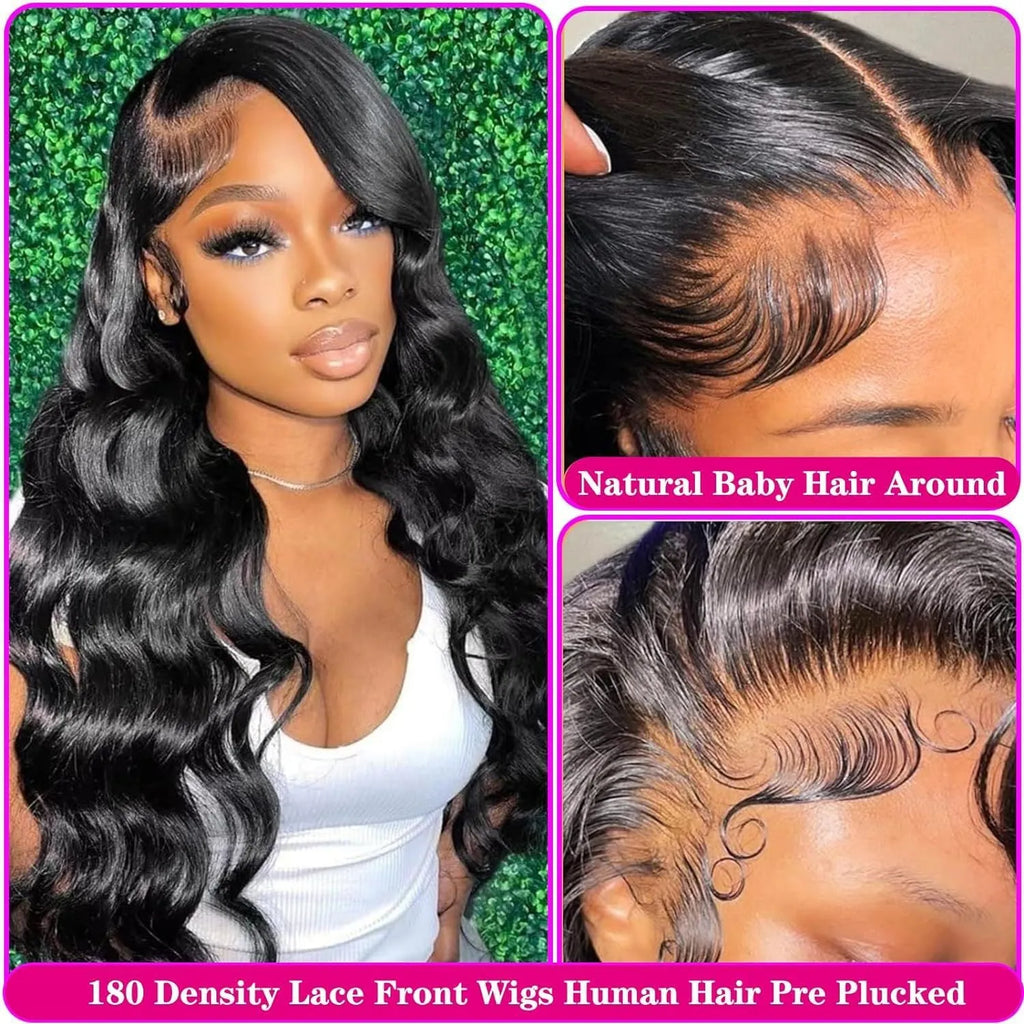 Black synthetic full-head wig with medium-length hair and large, curly waves on a display.