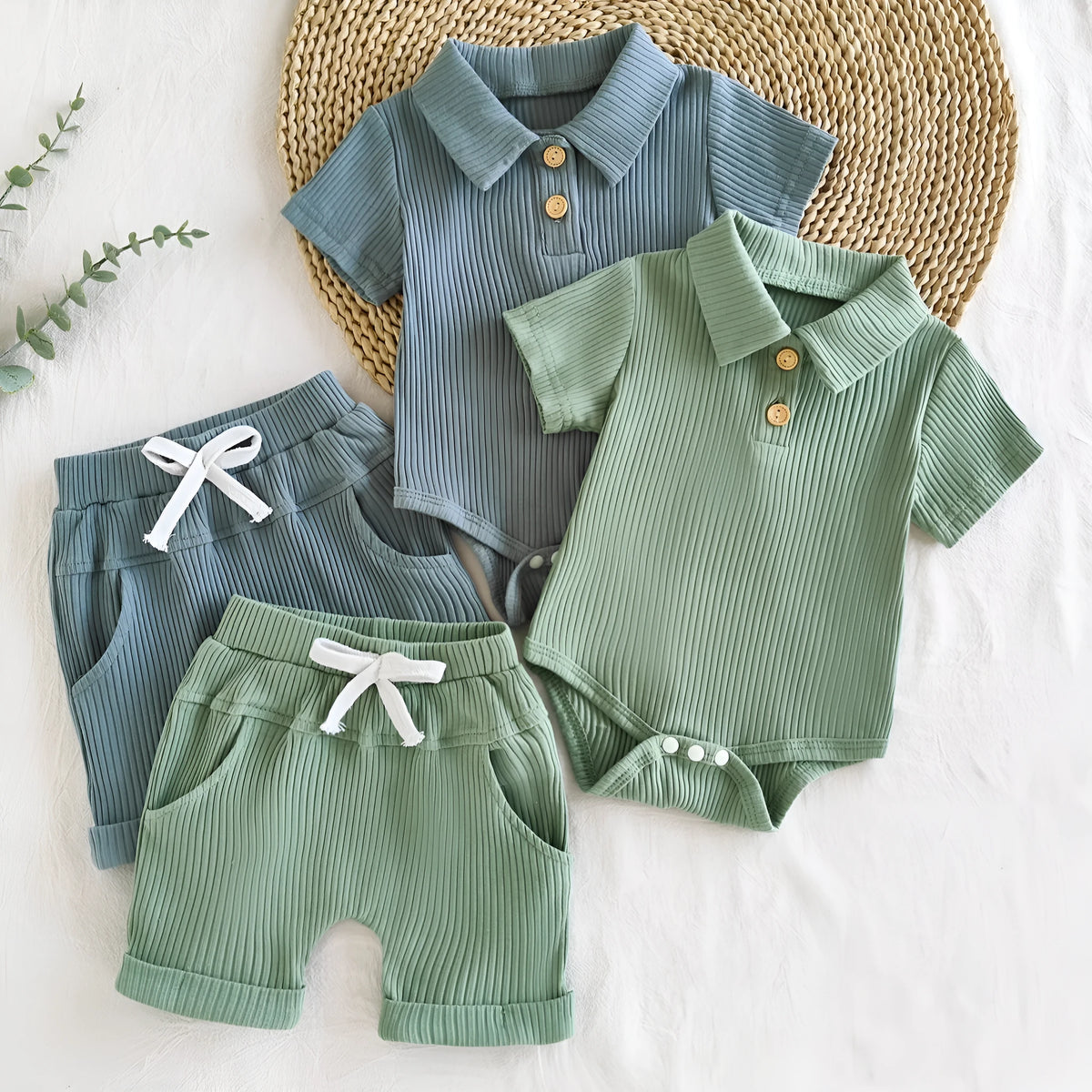 Boys' short sleeved Kazakhstan two-piece polyester suit with letter pattern in army green and navy blue