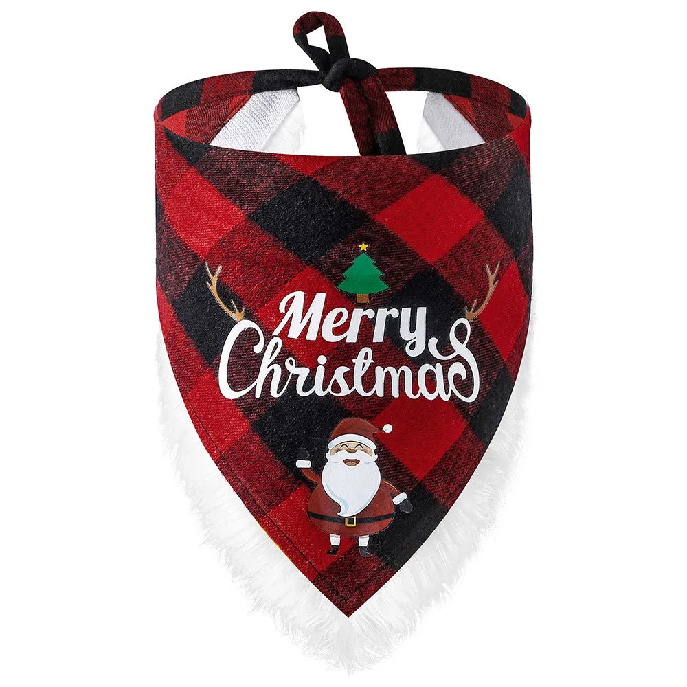 Lace Christmas dog scarf plaid cotton twill weave red green size L pet bandana