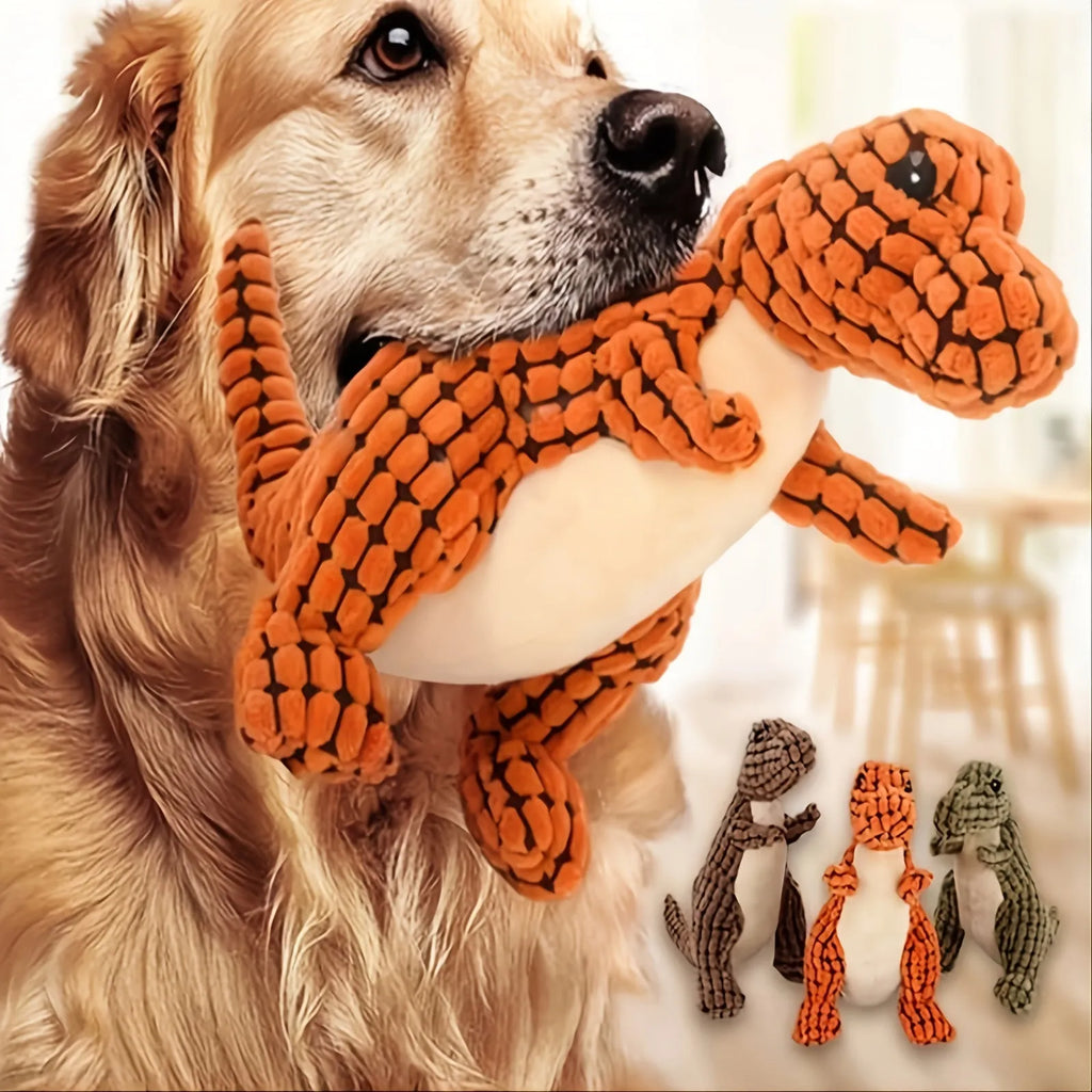 Grey rubber dog chew toy with squeaker measuring 35cm long for bite resistance