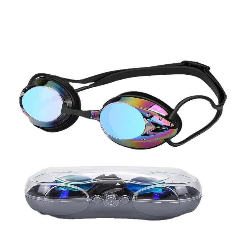 Anti-fog HD waterproof competitive swimming goggles for adults in bright blue colour