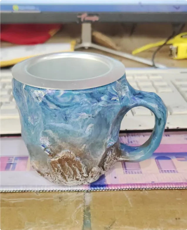 Resin mineral crystal coffee mug with handle showing clear design and colour options