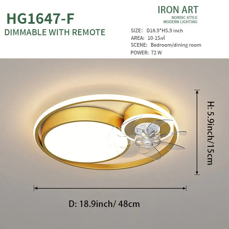 European style ceiling fan light with 48cm metal blades and acrylic lampshade